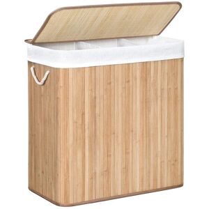Cesto de ropa de bambú natural Songmics - 3 compartimentos, tapa removible, ahorro de espacio Cesto de ropa de bambú natural Songmics - 3 compartimentos, tapa removible, ahorro de espacio