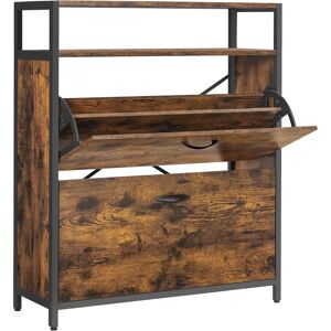 VASAGLE Armoire à chaussures - 2 portes, marron rustique et noir, gain de place VASAGLE Armoire à chaussures - 2 portes, marron rustique et noir, gain de place
