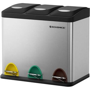 SONGMICS Metal Kitchen Rubbish Bin - 3 x 8 L - Silver/Black - Trash Bin SONGMICS Metal Kitchen Rubbish Bin - 3 x 8 L - Silver/Black - Trash Bin