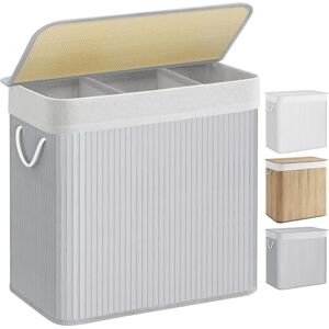 SONGMICS Bambus-Wäschekorb - 3 Taschen, Grau SONGMICS Bambus-Wäschekorb - 3 Taschen, Grau