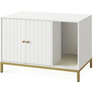 Meuble pour Chat Feandrea - Blanc et Or - 80x50x55 cm - Maison, Couvercle et Griffoir - Publicité Meuble pour Chat Feandrea - Blanc et Or - 80x50x55 cm - Maison, Couvercle et Griffoir - Publicité