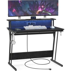 Bureau de Jeu Pricenet - Éclairage LED, Multiprise, Support Moniteur Bureau de Jeu Pricenet - Éclairage LED, Multiprise, Support Moniteur