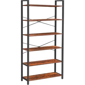 VASAGLE Model 6-Tier Bookshelf - Rustic Brown + Black - Bookshelf VASAGLE Model 6-Tier Bookshelf - Rustic Brown + Black - Bookshelf