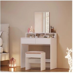 Mesa de Maquillaje con Espejo Rectangular Blanco - Tocador VASAGLE Mesa de Maquillaje con Espejo Rectangular Blanco - Tocador VASAGLE