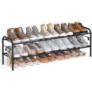 SONGMICS Shoe Rack - 3-Tier Metal Organizer with Hooks, Black - Shoe Storage SONGMICS Shoe Rack - 3-Tier Metal Organizer with Hooks, Black - Shoe Storage