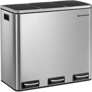 SONGMICS Silver 3-Compartment Waste Bin - Kitchen Trash Can SONGMICS Silver 3-Compartment Waste Bin - Kitchen Trash Can