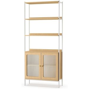 VASAGLE Oak Beige Pearl White 6-Tier Bookcase with Rattan Doors - Bookcase VASAGLE Oak Beige Pearl White 6-Tier Bookcase with Rattan Doors - Bookcase