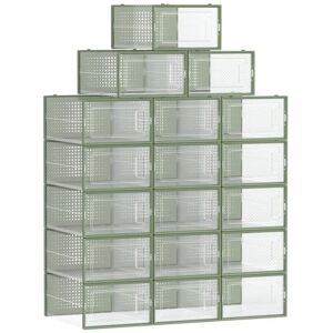 SONGMICS Shoe Storage Boxes - 18 Pack, Transparent & Green Olive - Size 44 SONGMICS Shoe Storage Boxes - 18 Pack, Transparent & Green Olive - Size 44