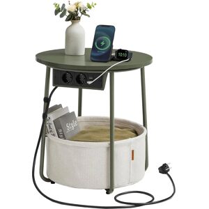 songmics Runder Beistelltisch mit Steckdose, USB-Ports und Korb songmics Runder Beistelltisch mit Steckdose, USB-Ports und Korb