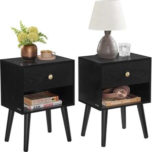 VASAGLE Ebony Black Bedside Table with Drawer and Solid Wood Legs - Bedside Table VASAGLE Ebony Black Bedside Table with Drawer and Solid Wood Legs - Bedside Table
