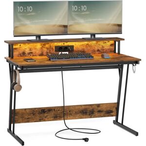 VASAGLE Gaming Tisch mit LED & Steckdosenleiste - 120B cm - Vintagebraun VASAGLE Gaming Tisch mit LED & Steckdosenleiste - 120B cm - Vintagebraun