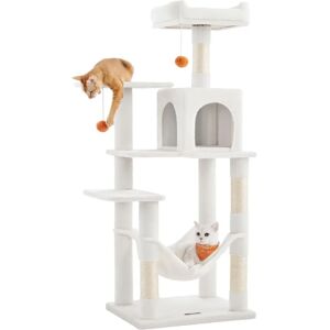 Feandrea Cream White Cat Condo with Hammock & Pompoms - Cat Condo Feandrea Cream White Cat Condo with Hammock & Pompoms - Cat Condo