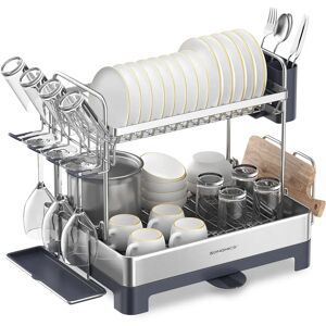 SONGMICS Grey 2-Tier Dish Drying Rack with Rotatable Extendable Drain Spout - Dish Drying Rack SONGMICS Grey 2-Tier Dish Drying Rack with Rotatable Extendable Drain Spout - Dish Drying Rack