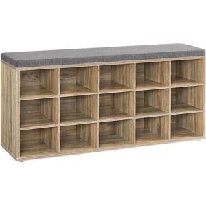 VASAGLE Shoe Bench - 15 Compartments, Padded Seat, Oak with Blue Grains VASAGLE Shoe Bench - 15 Compartments, Padded Seat, Oak with Blue Grains