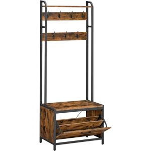 VASAGLE Rustic Brown Hall Tree with 7 Hooks & Shoe Storage - Hall Type VASAGLE Rustic Brown Hall Tree with 7 Hooks & Shoe Storage - Hall Type