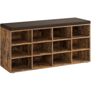 VASAGLE Rustic Brown Shoe Bench with Cushion & 12 Compartments - Shoe Bench VASAGLE Rustic Brown Shoe Bench with Cushion & 12 Compartments - Shoe Bench