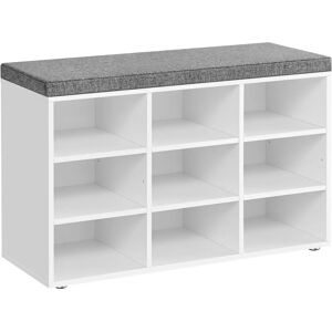 Banquette de rangement VASAGLE blanche avec 9 compartiments et coussin Banquette de rangement VASAGLE blanche avec 9 compartiments et coussin