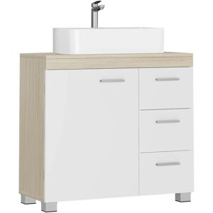 VASAGLE Bathroom Cabinet - White & Beige, 3 Drawers, 2 Compartments VASAGLE Bathroom Cabinet - White & Beige, 3 Drawers, 2 Compartments