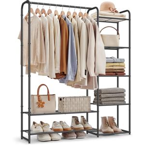 SONGMICS Schwarzer Metall-Kleiderständer mit Regalen und Stange SONGMICS Schwarzer Metall-Kleiderständer mit Regalen und Stange