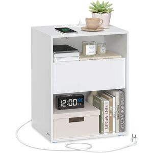 VASAGLE Noptier cu Stație de Încărcare - Modern Alb VASAGLE Noptier cu Stație de Încărcare - Modern Alb