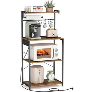 VASAGLE Étagère de Cuisine Vintage Marron Rustique et Noir d'Encre avec Multiprise - Étagère de Cuisine VASAGLE Étagère de Cuisine Vintage Marron Rustique et Noir d'Encre avec Multiprise - Étagère de Cuisine