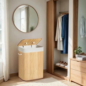 SONGMICS Bamboo Laundry Basket with Lid - 72L, Foldable, 3 Handles SONGMICS Bamboo Laundry Basket with Lid - 72L, Foldable, 3 Handles