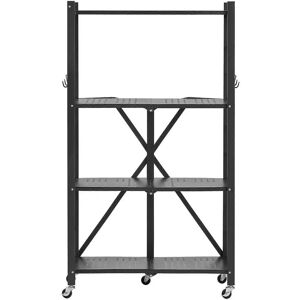 Succebuy 4-Tier Storage Shelf - Folding Metal Rack with Wheels Succebuy 4-Tier Storage Shelf - Folding Metal Rack with Wheels