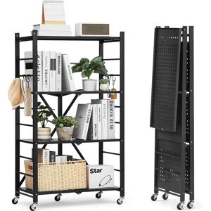 Succebuy 4-Tier Storage Shelf - Folding Metal Rack with Wheels Succebuy 4-Tier Storage Shelf - Folding Metal Rack with Wheels