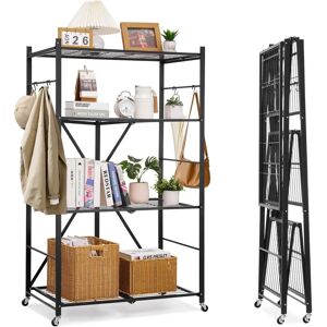 Succebuy Estante plegable de 4 niveles negra - Estantería de almacenamiento Succebuy Estante plegable de 4 niveles negra - Estantería de almacenamiento