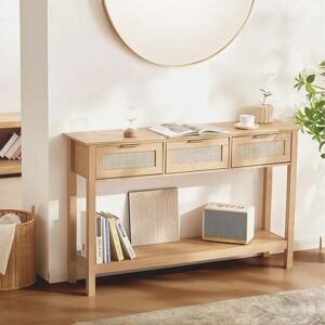 Vevor Natural Rattan Console Table with 3 Drawers - Console Sofa Table for Living Room, Entryway, Study, TV Wall Vevor Natural Rattan Console Table with 3 Drawers - Console Sofa Table for Living Room, Entryway, Study, TV Wall
