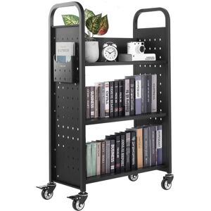 Carro para libros negro de 3 niveles Vevor con ruedas y estante en forma de L Carro para libros negro de 3 niveles Vevor con ruedas y estante en forma de L