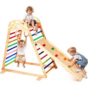 Succebuy Wooden Indoor Playground Jungle Gym - 4-in-1 Kids Playset with Slide, Climbing Rock, Ladder & Rings Succebuy Wooden Indoor Playground Jungle Gym - 4-in-1 Kids Playset with Slide, Climbing Rock, Ladder & Rings