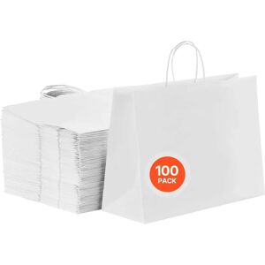 Succebuy Kraft Paper Bags with Handles - 100Pcs Large White Grocery Bags Succebuy Kraft Paper Bags with Handles - 100Pcs Large White Grocery Bags