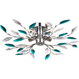 Happy Homewares - Modern Semi-Flush Chrome Teal Leaves - Ceiling Light Happy Homewares - Modern Semi-Flush Chrome Teal Leaves - Ceiling Light