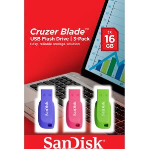 SanDisk Cruzer Blade 16GB USB Flash Drive - Blue, Green, Pink - USB 2.0 SanDisk Cruzer Blade 16GB USB Flash Drive - Blue, Green, Pink - USB 2.0