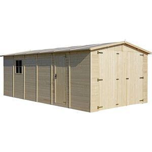 Timbela Wooden Garage 18m² - Natural Wood Panels - Large Storage Timbela Wooden Garage 18m² - Natural Wood Panels - Large Storage