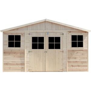 TIMBELA Caseta de jardín - Madera natural 8m² con ventanas TIMBELA Caseta de jardín - Madera natural 8m² con ventanas