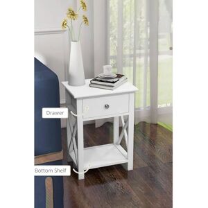 Living and Home - One-Drawer - White - Wooden - Bedside Table Living and Home - One-Drawer - White - Wooden - Bedside Table