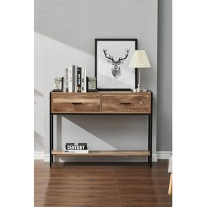 LivingandHome Rustic Console Table - brown - metal frame - Console Table LivingandHome Rustic Console Table - brown - metal frame - Console Table
