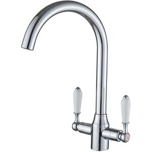 Heable Kitchen Mixer Tap White Ceramic Dual Lever Monobloc Swivel Spout - Kitchen Tap Heable Kitchen Mixer Tap White Ceramic Dual Lever Monobloc Swivel Spout - Kitchen Tap