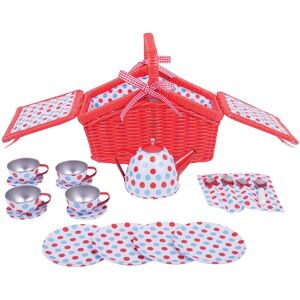 Bigjigs Toys Red Spotted Tea Set with Basket - Tea Set Bigjigs Toys Red Spotted Tea Set with Basket - Tea Set