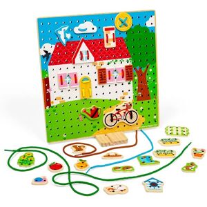 Bigjigs Toys House Lace-A-Shape Toy - Developmental Wooden Threading Game for Kids Bigjigs Toys House Lace-A-Shape Toy - Developmental Wooden Threading Game for Kids