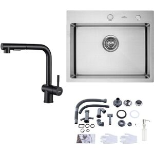 Lavello da Cucina in Acciaio Inox 55x45cm - Rubinetto con Doccetta Estraibile - Girevole a 360° Lavello da Cucina in Acciaio Inox 55x45cm - Rubinetto con Doccetta Estraibile - Girevole a 360°