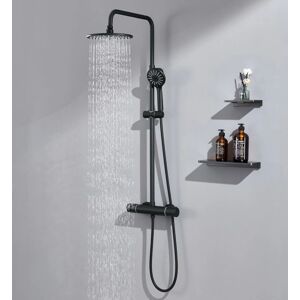 Columna de ducha termostática negra AURALUM - Ajustable en altura, ducha de mano y de techo con 3 modos - Tipo de ducha Columna de ducha termostática negra AURALUM - Ajustable en altura, ducha de mano y de techo con 3 modos - Tipo de ducha