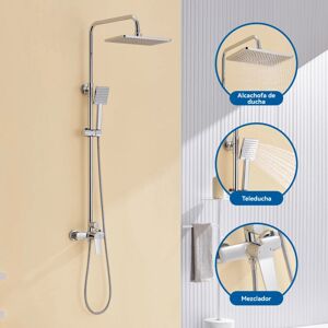Columna de ducha cromada Auralum con ducha de lluvia y mano - Baño Columna de ducha cromada Auralum con ducha de lluvia y mano - Baño