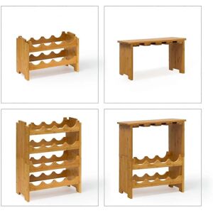 B2X Estante de vino de bambú 16 botellas + 12 copas - Estante de vino B2X Estante de vino de bambú 16 botellas + 12 copas - Estante de vino