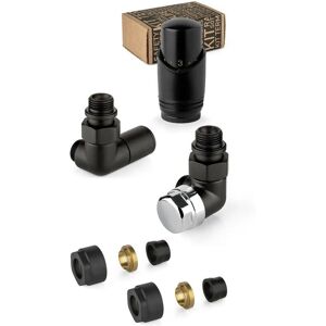 Kit de Válvula de Radiador de Latón - Termostática Izquierda, Negro y Cromo - 130KNN 015 M 16 12 Kit de Válvula de Radiador de Latón - Termostática Izquierda, Negro y Cromo - 130KNN 015 M 16 12