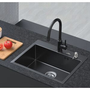 Fregadero de Cocina de Acero Inoxidable 55x45cm con Dispensador de Jabón - Un Solo Seno Fregadero de Cocina de Acero Inoxidable 55x45cm con Dispensador de Jabón - Un Solo Seno