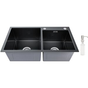 AURALUM - Fregadero de Cocina 75x45cm Acero Inoxidable Doble Senos con Dispensador AURALUM - Fregadero de Cocina 75x45cm Acero Inoxidable Doble Senos con Dispensador