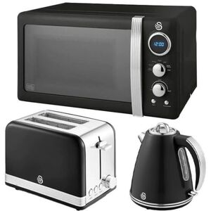 Swan Retro Black 1.5L Kettle, 2 Slice Toaster & 20L Microwave Set Swan Retro Black 1.5L Kettle, 2 Slice Toaster & 20L Microwave Set